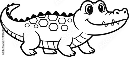 Cute crocodile cartoon line art vector for kids coloring book and educational nursery page