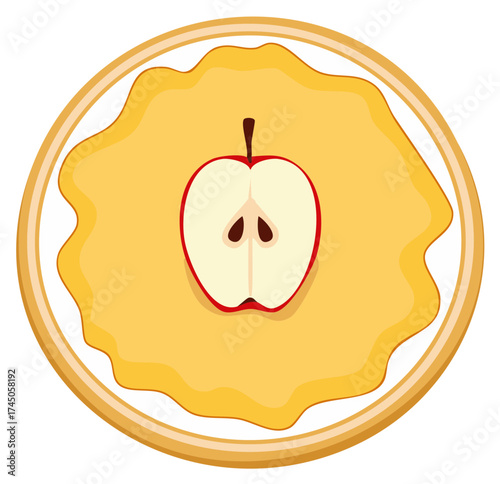Golden baked apple pie with a red apple cross section showcasing dessert food