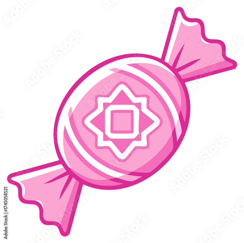 Wrapped Candy Treat Delight: Pink Striped Sweet with Geometric Emblem for Celebration