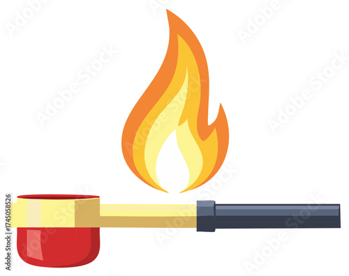 Stylized pipe with bright orange flame for lighting or heating
