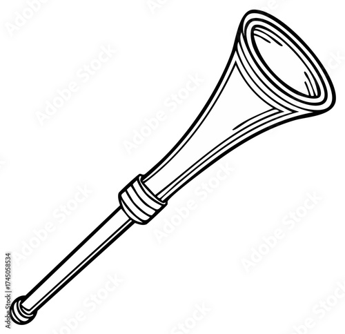 Black and white illustration of a horn