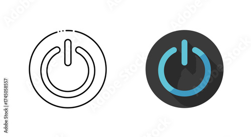 Universal Power On Off Button Icons in Outline and Modern Flat Design Styles