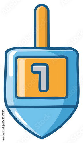 Childrens playful dreidel spinning toy with Hebrew letter Nun on its face a fun holiday game