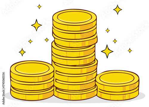 Stacks of shiny gold coins sparkling with a wealthy treasure concept