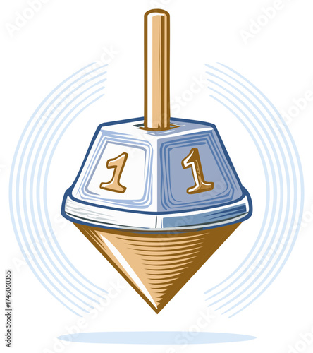 Dreidel Toy Illustration, Hanukkah Holiday Game, Hebrew Symbol