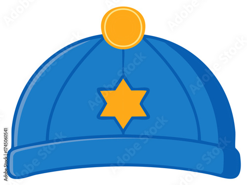 Blue and Yellow Yarmulke Graphic with Star of David for Celebration or Decoration