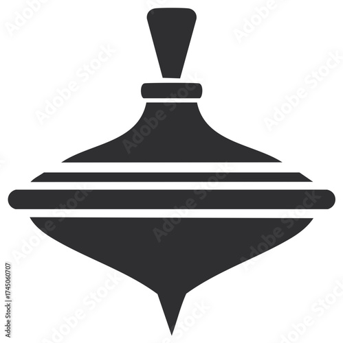 Dark gray spinning top toy graphic icon representing childhood play and games