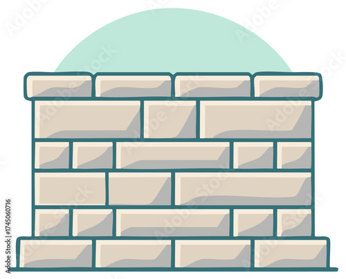 Cartoon brick wall illustration with round sky background element