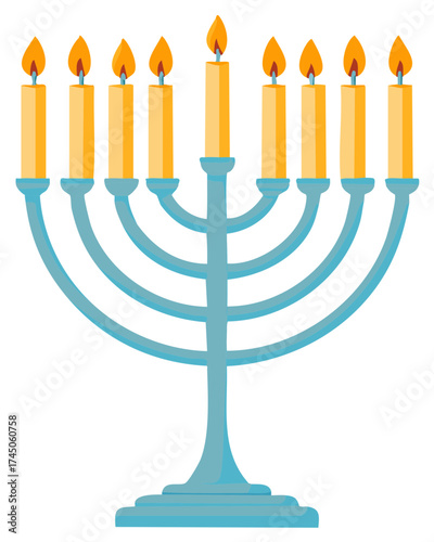 Vibrant Chanukah menorah display with nine lit candles celebrating the traditional Jewish Festival of Lights