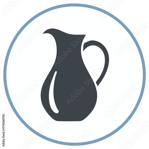 Minimalist pitcher vector graphic in circular frame. Simplistic jug illustration.