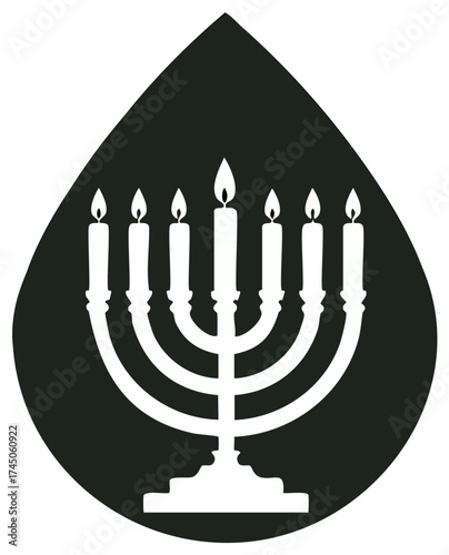 Seven Branch Menorah with Seven Lit Candles in a Dark Teal Shape