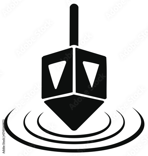 Black and white illustration of a spinning dreidel icon with ripple effect
