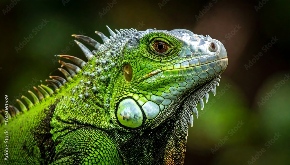 Obraz premium Close-up of a vibrant green iguana