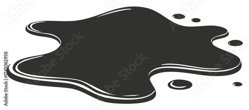 Black Liquid Spill Blot Splatter Mess Drop Stain Flat Vector Illustration