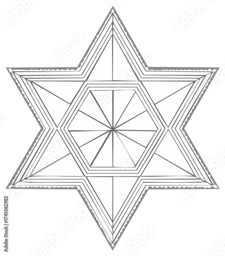 Artistic Star of David vector outline, sacred geometry design with intricate lines