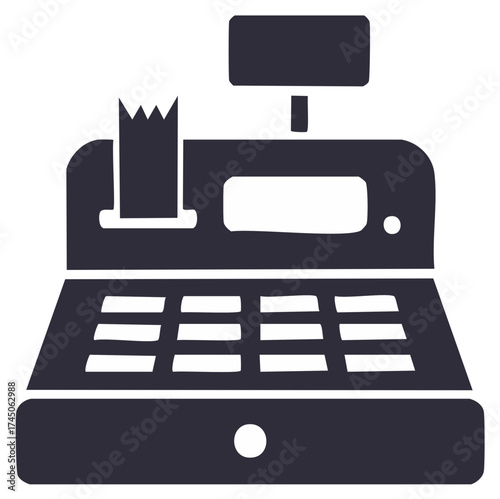 Vintage cash register icon with receipt and keyboard