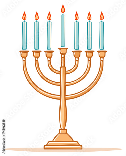 Seven candles burning on a candelabra for holiday symbol and tradition celebration