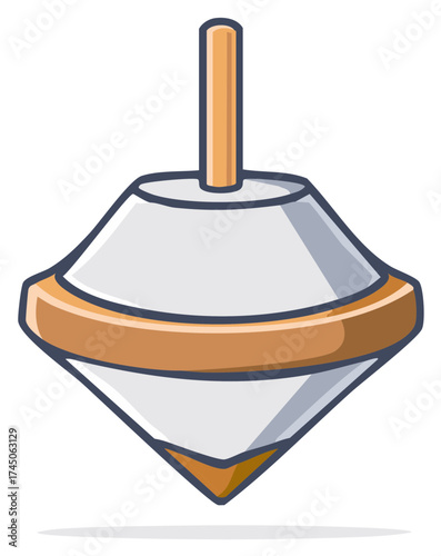 Classic spinning top toy with wooden handle in motion