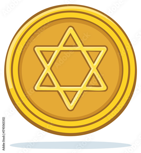 Gold coin with Star of David symbol, icon, Judaism concept