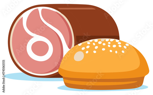 Freshly Baked Bun with Sliced Meat for Savory Meal Preparation