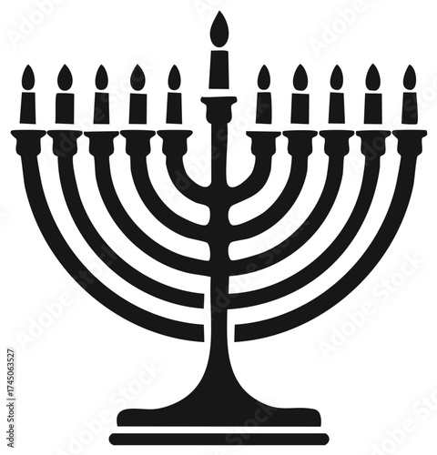 Classic Menorah Candle Holder Icon in Silhouette Style for Religious Celebrations and Jewish Holidays
