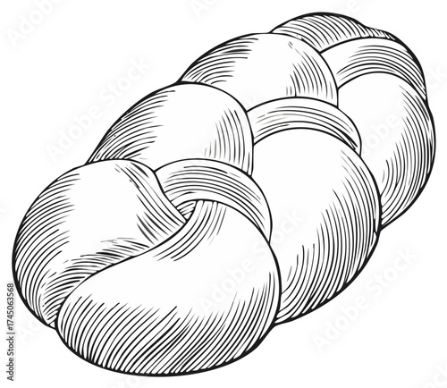 Braided Loaf of Bread Illustration Black and White