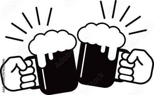 ビールジョッキで乾杯　モノトーン