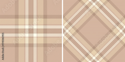 Elegant, beige plaid pattern. Textile design with intersecting stripes. Suitable for fashion, background, or abstract texture projects needing a classic touch.