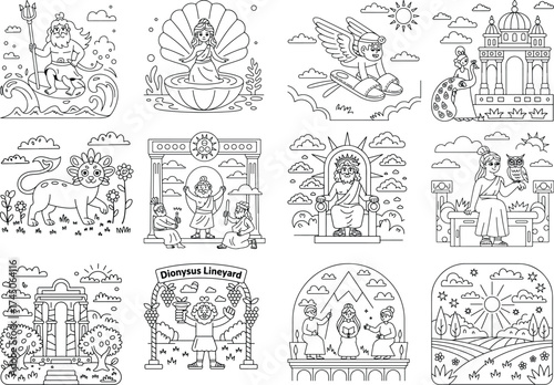 Greek Mythology Characters and Scenes for Coloring gods goddesses