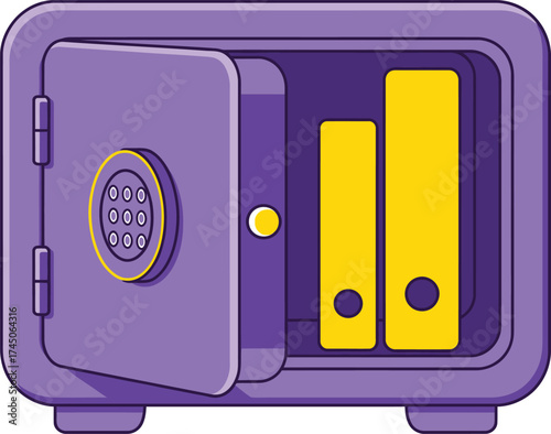 Open purple safe box with two yellow folders inside indicating financial protection and security