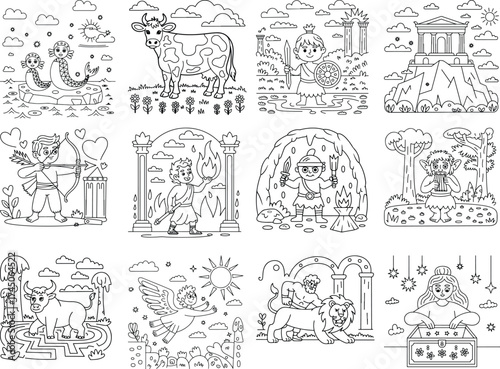 Mythical Creatures and Characters from Legends for Coloring mythology cartoon