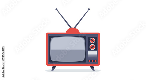 Retro Television Set with Antennae on White Background.