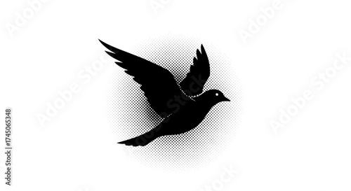 Silhouette of a Bird in Flight with Dotted Background.