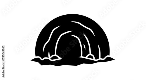 Silhouette of a Dark Cave Entrance on White Background.