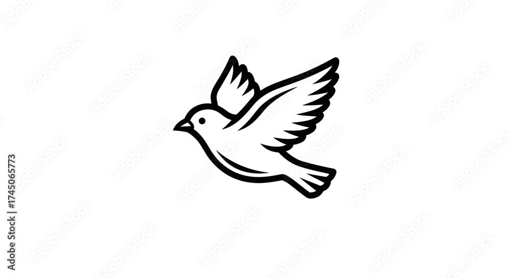 Fototapeta premium Simple Black Line Art Flying Dove Icon.