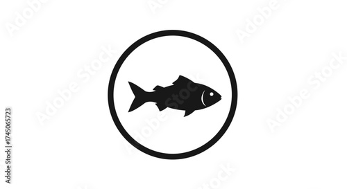 Simple black fish icon in a circle on a white background.