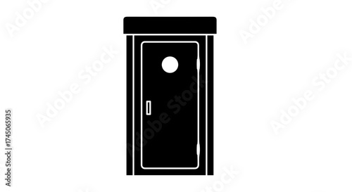 Simple Black Silhouette of a Portable Toilet Booth.