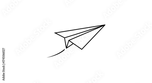 Simple Line Drawing of a Paper Airplane in Flight.