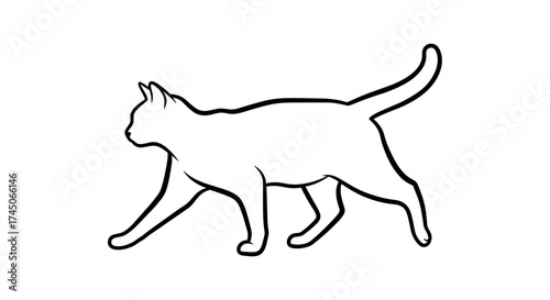 Simple Outline Drawing of a Walking Cat Silhouette.