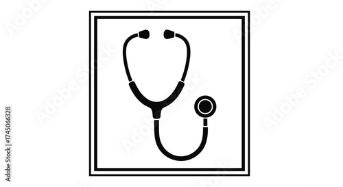 Stethoscope icon in a square frame symbolizing medical care and health checkups.
