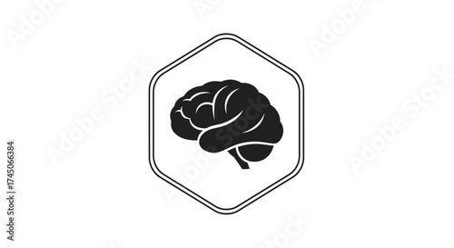 Stylized Brain Icon Inside Hexagonal Frame.