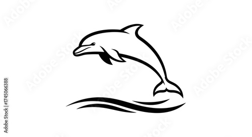 Stylized Dolphin Jumping Over a Wave Logo.