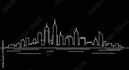 White Skyline Silhouette on Black Background Minimalist Cityscape.