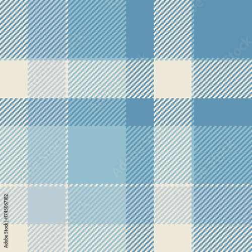 Soft, cozy fabric texture. Blue, cream, and white create a calming plaid design. Ideal for backgrounds, textiles, or vintagethemed projects. Versatile pattern.