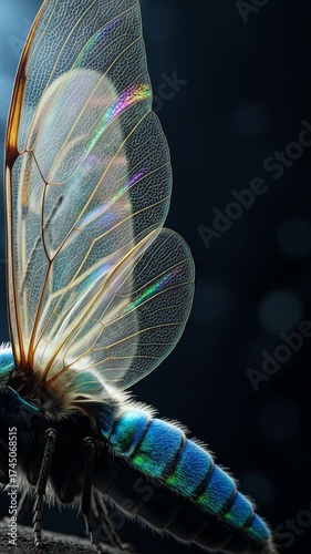 Stunning close-up of a beautiful insect with iridescent wings.