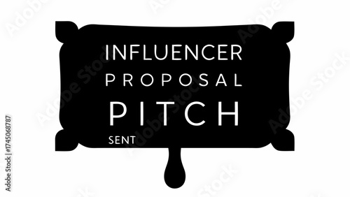 Illustration of a black emblem with the words influencer proposal pitch sent in white capital letters