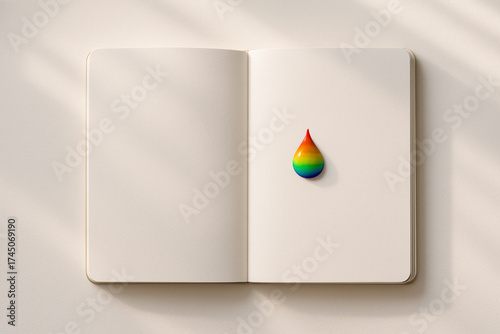 Wallpaper Mural Rainbow paint droplet on blank open notebook page with soft natural light creating calm and creative atmosphere for art or design concept Torontodigital.ca