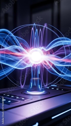 Futuristic Energy Device Generating Plasma Waves with Glowing Orb.