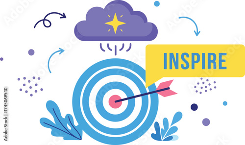 Conceptual arrow hitting the center of a target inspiring creative business innovation and success