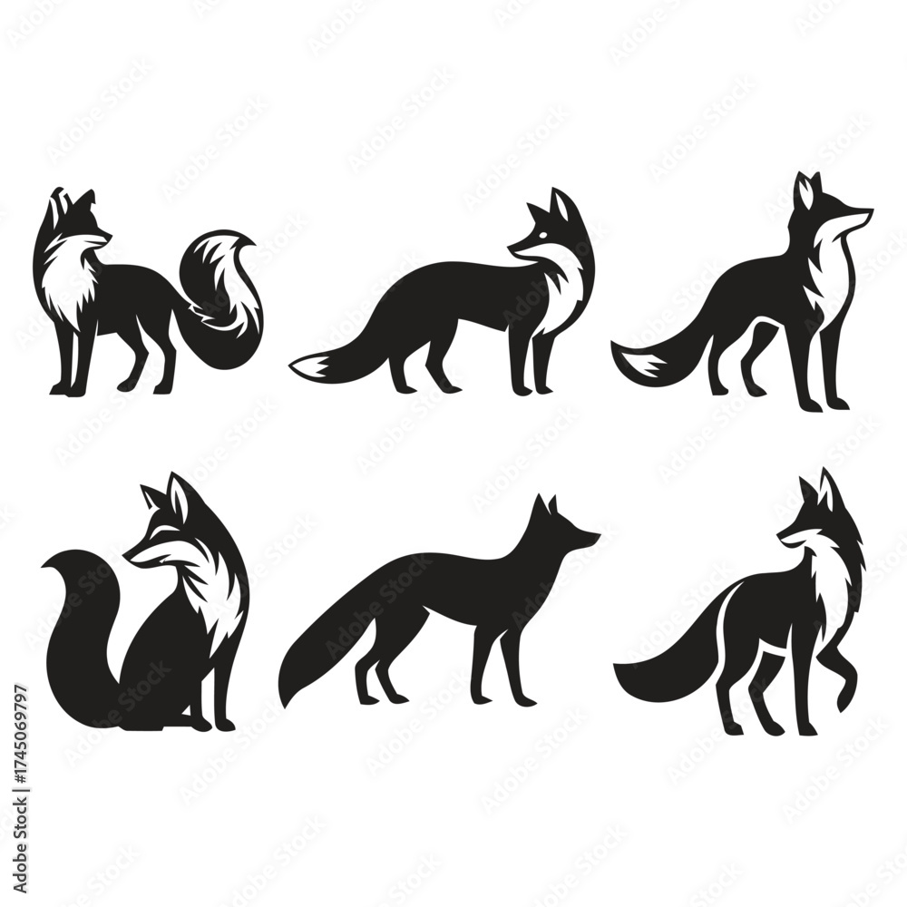 Fototapeta premium Red Fox Silhouette Vector Set: Wildlife and Animal Mascot Graphics